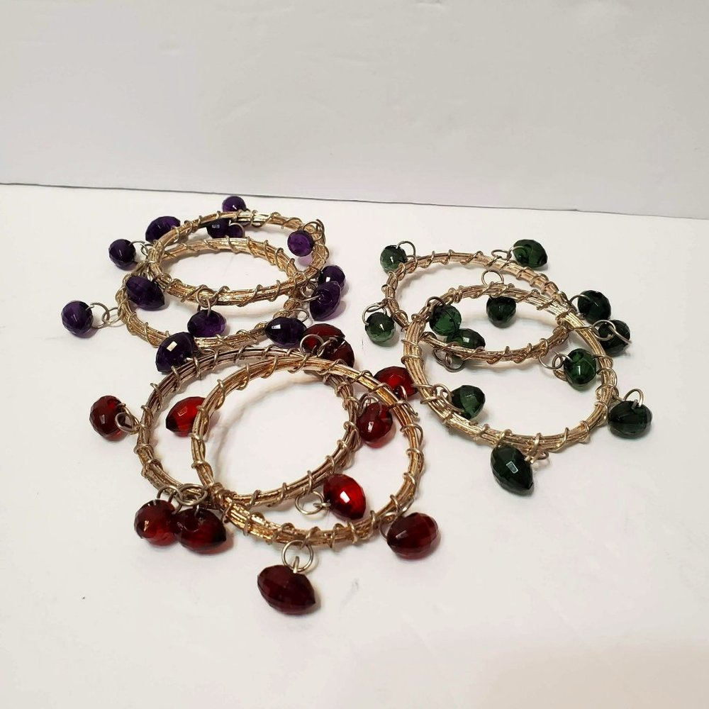Pier 1 Multi-Color Beaded Napkin Rings, set of 6, Wire Boho Napkin Holders